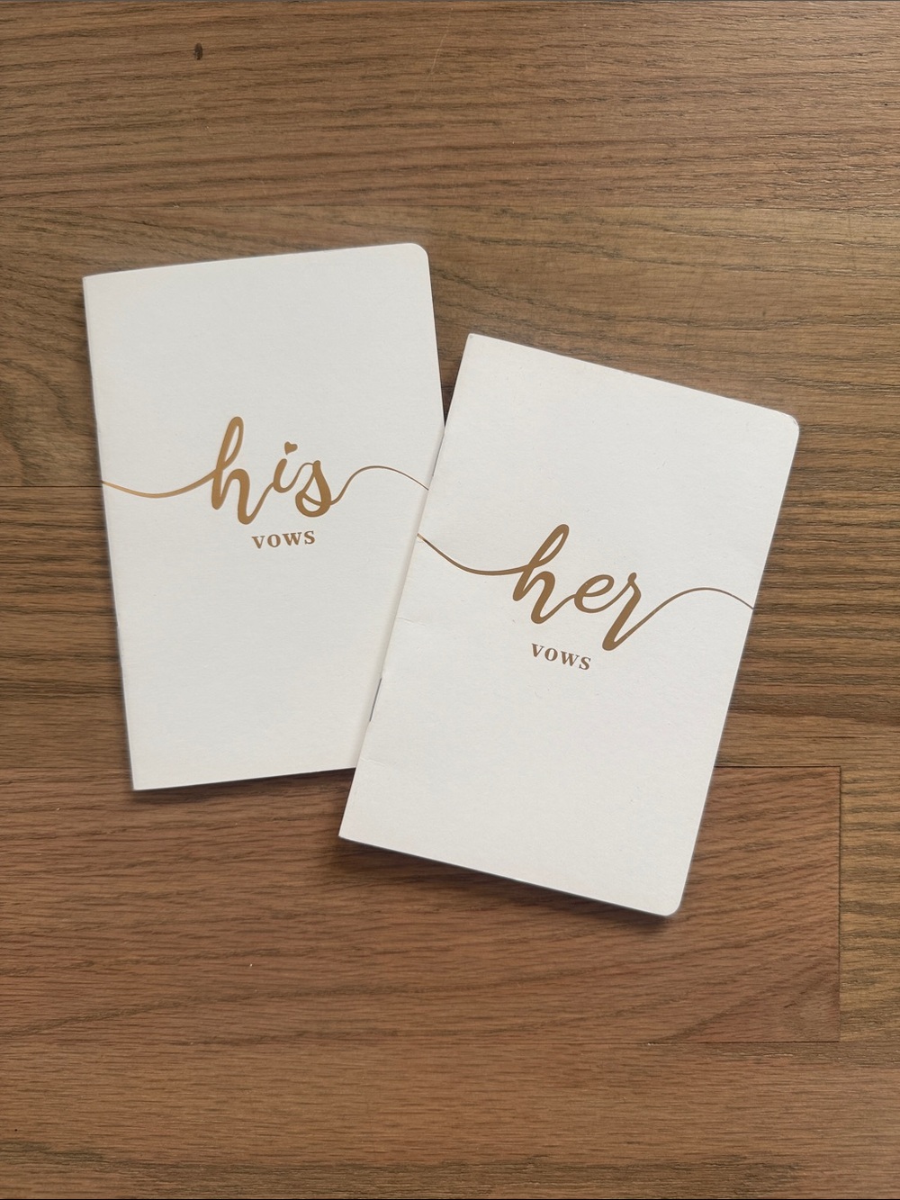 His & Her Vows Booklet Set in White with Gold Lettering